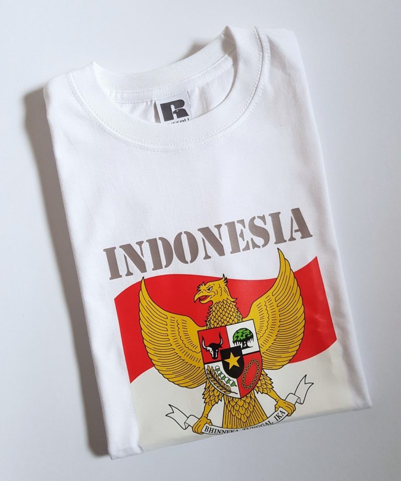 T-shirt weiß mit Aufdruck, Baju kaos putih dengan motif Indonesia Garuda Pancasila