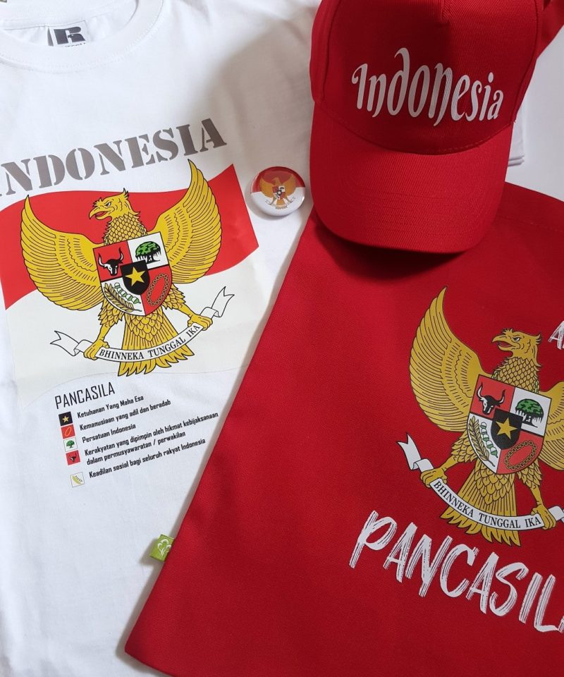 SET Nuansa merah putih - T-shirt, Kappe, Tasche, Pin